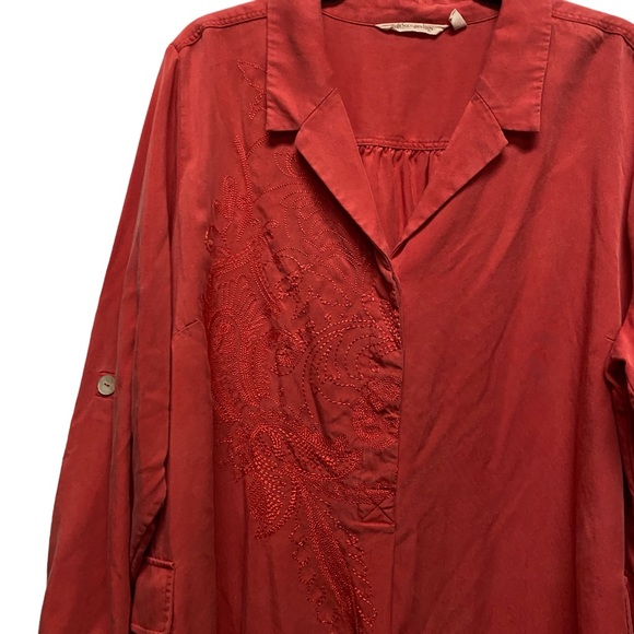 Soft Surroundings Woman's 2X Embroidered Button Down Weekender Tencel Dress - Picture 6 of 13